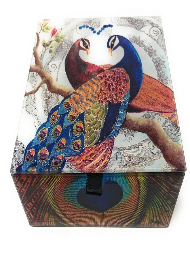 Value Arts Glass Keepsake Jewelry Box (Peacocks) - Image 1