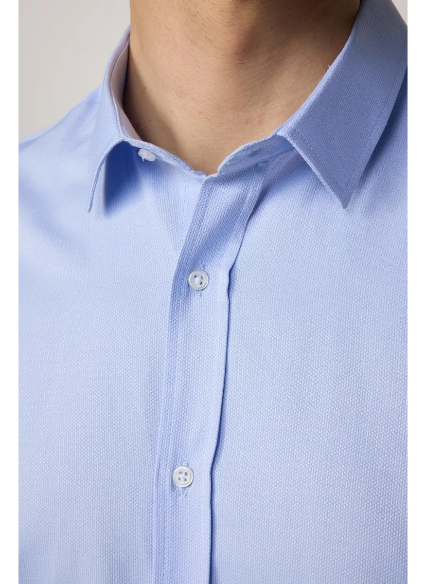 تودورس Modern Slim Fit Long Sleeve Cotton Easy-Iron Dobby Men's Blue Shirt