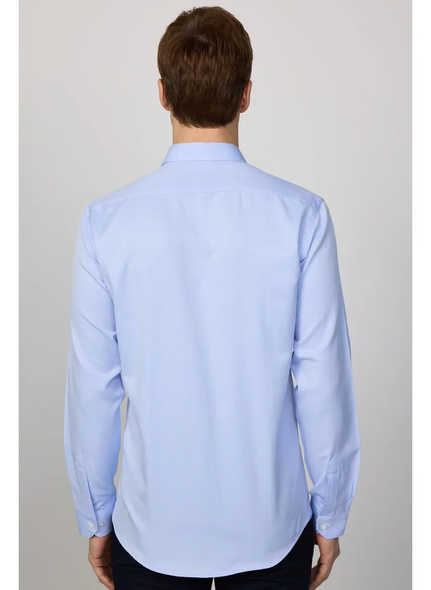 تودورس Modern Slim Fit Long Sleeve Cotton Easy-Iron Dobby Men's Blue Shirt