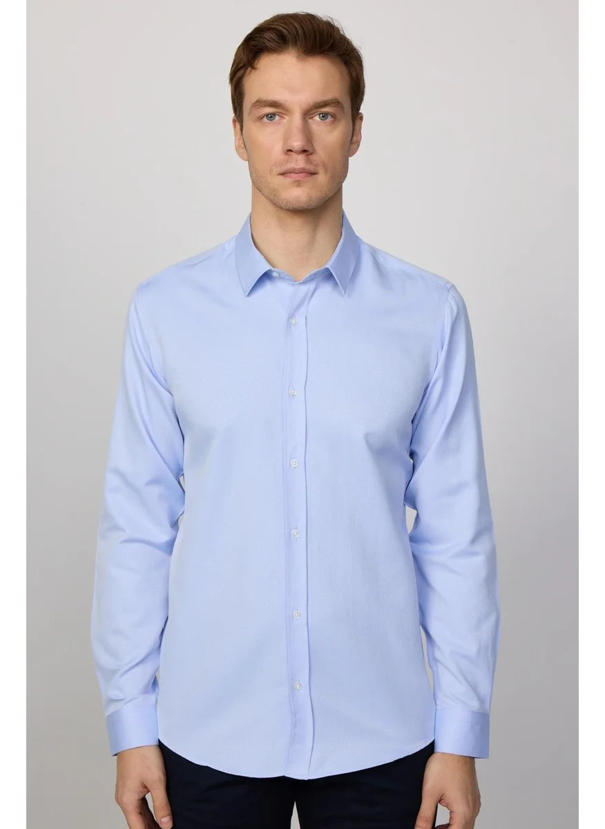 تودورس Modern Slim Fit Long Sleeve Cotton Easy-Iron Dobby Men's Blue Shirt