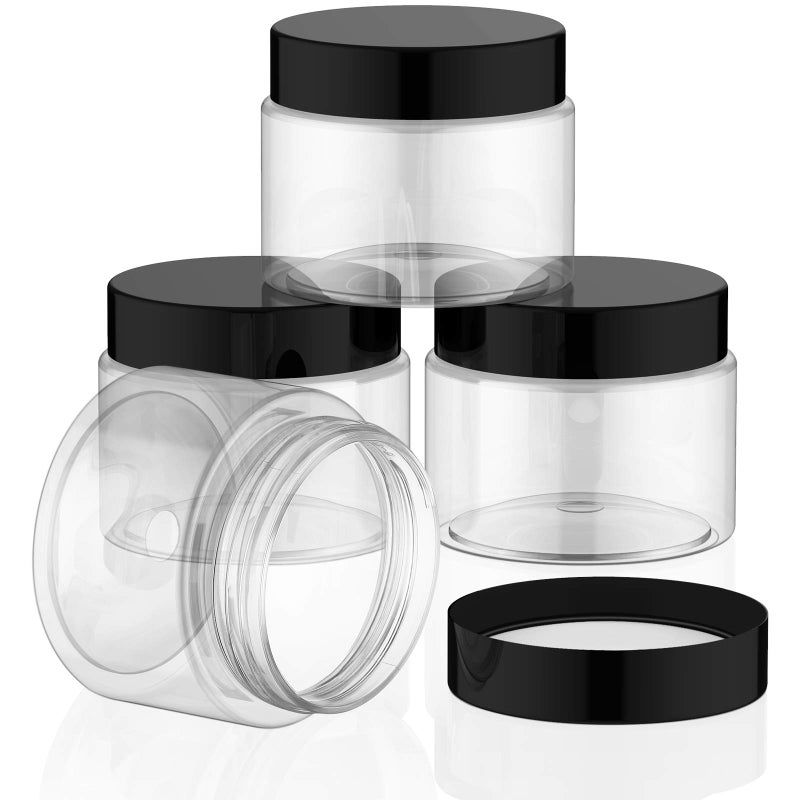 Patelai 4 Pieces Round Wide-mouth Leak Proof Plastic Container Jars with Lids for Travel Storage Makeup Beauty Products Face Creams Oils Salves Ointments DIY Making(2 Ounce,Black) - Image 1