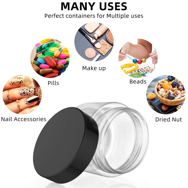 Patelai 4 Pieces Round Wide-mouth Leak Proof Plastic Container Jars with Lids for Travel Storage Makeup Beauty Products Face Creams Oils Salves Ointments DIY Making(2 Ounce,Black) - Image 3