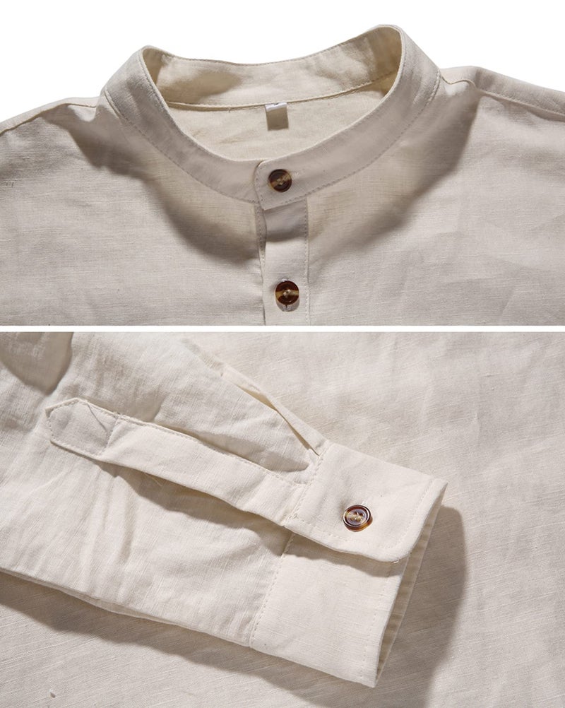 NITAGUT Men's Cotton Linen Blend Shirts , 01 Beige , US M/Chest 38-41 - Image 5