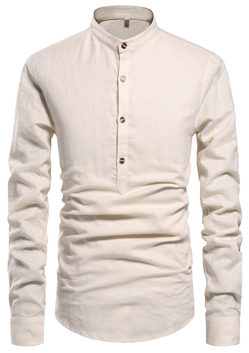 NITAGUT Men's Cotton Linen Blend Shirts , 01 Beige , US M/Chest 38-41 - Image 3