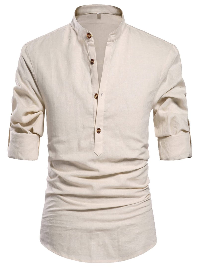 NITAGUT Men's Cotton Linen Blend Shirts , 01 Beige , US M/Chest 38-41 - Image 1