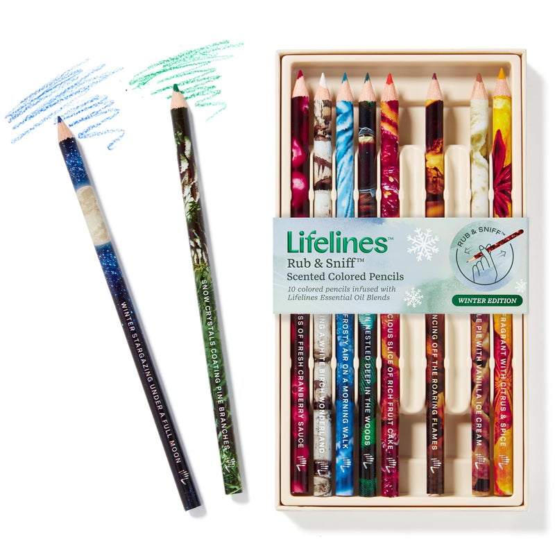 Lifelines Scented Colored Pencils, 10-Pack Winter - Rub & Sniff Color Pencils Infused with Essential Oil Blends for Arts & Crafts, Coloring Books & School Supplies - Image 1