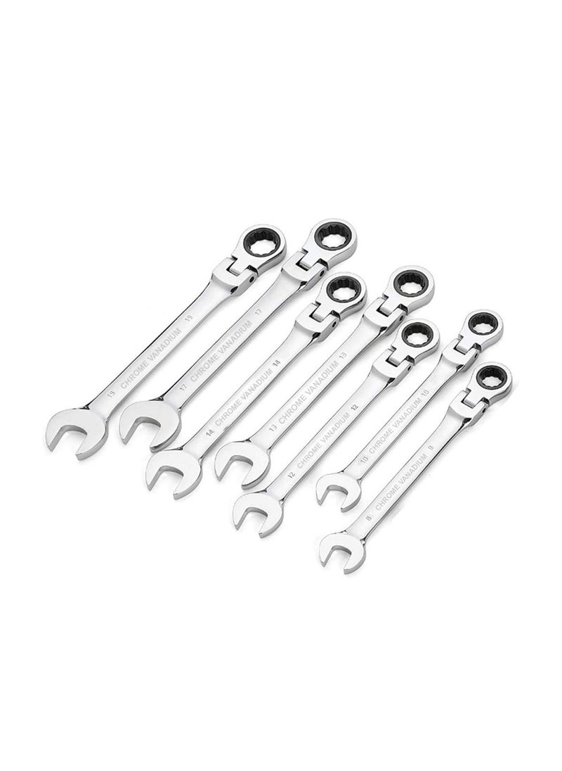 7 Pcs Spanner Set Flexible Head Ratchet Wrench Set 8-19mm, Combination Wrench Cr-V Steel 72 Tooth - RVIAN