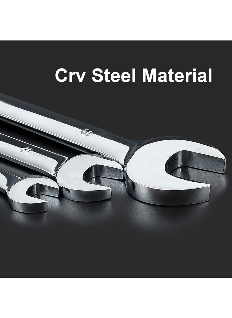 7 Pcs Spanner Set Flexible Head Ratchet Wrench Set 8-19mm, Combination Wrench Cr-V Steel 72 Tooth - RVIAN