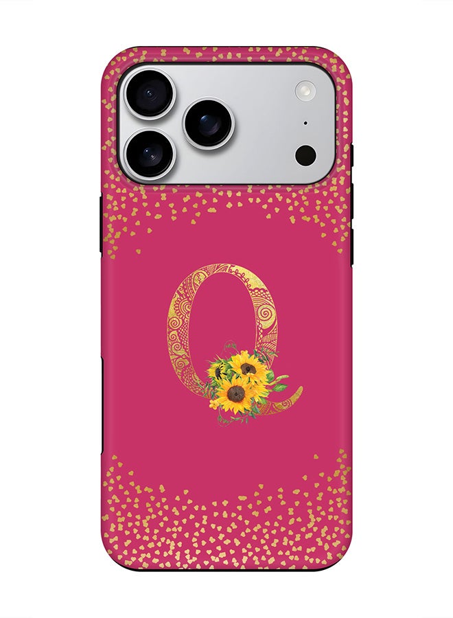 Stylizedd Tough Pro Magnetic Case for iPhone 17 Pro Max, Dual Layer hybrid PC + TPU Mobile Cover Matte - Custom Floral Monogram - Q ( Deep Pink )