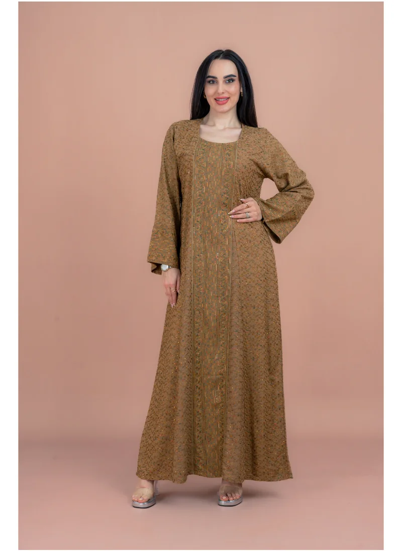 IKKXA Modern Embroidered Jalabiya IN091 Brown