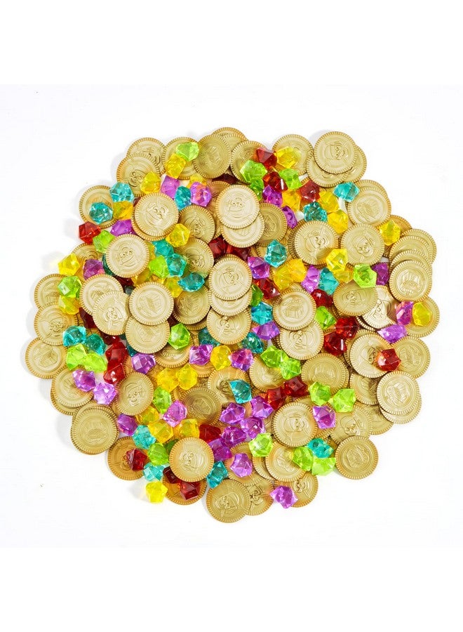 JOYIN Toy 288 Pieces Pirate Gold Coins And Pirate Gems Jewelry Playset Pack Party Favor. (144 Coins+144 Gems) - Image 1