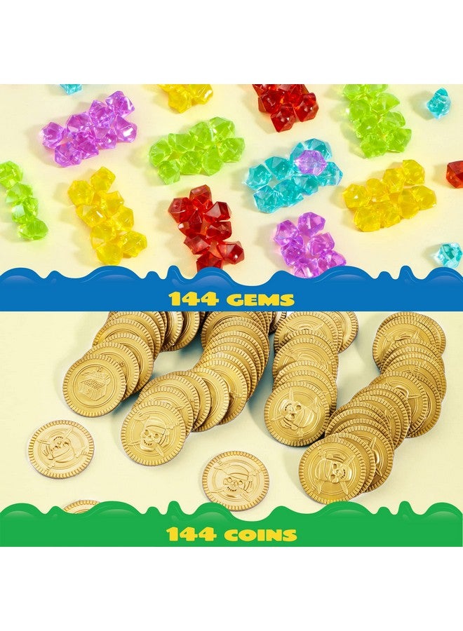 JOYIN Toy 288 Pieces Pirate Gold Coins And Pirate Gems Jewelry Playset Pack Party Favor. (144 Coins+144 Gems) - Image 2