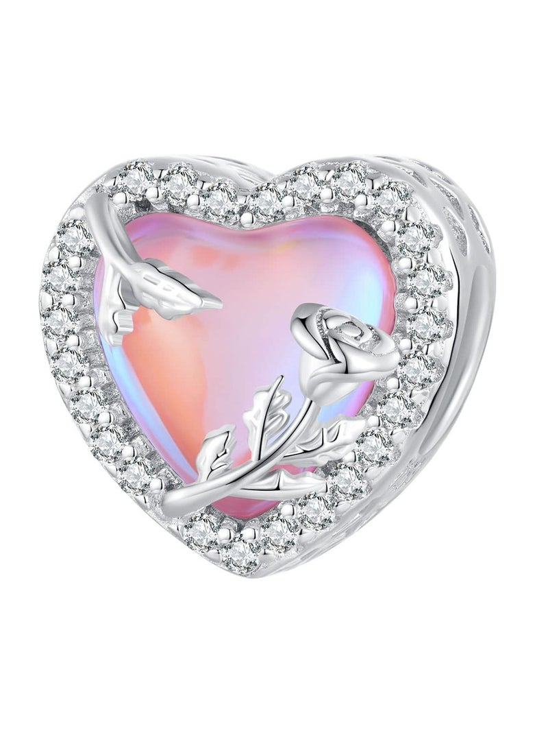 KASTWAVE 925 Sterling Silver Charms, Bead Charms for Bracelets, Heart Charms for Women Girls Bracelets, Family Tree Charms Jewelry Gift for Women Girls (Heart) - Image 1