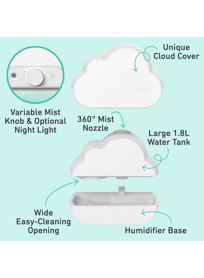 Pure Enrichment Pure Enrichment PureBaby Cloud Ultrasonic Cool Mist Humidifier - Quiet Variable Mist for up to 24 Hrs, Color Night Light, BPA-Free, Ideal for Baby  - Image 4