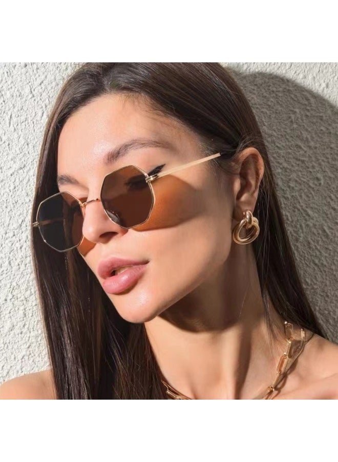 Generic - Luxury Square Sunglasses Man Woman Fashion Small Frame Polygon Sun Glasses Metal Vintage Retro Brand Octagon Gafas De Sol-Lenses Color:Gold Dark Green-Frame Color:other - Image 1