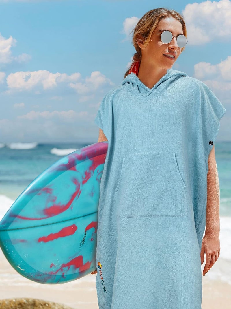 Suncube SUN CUBE Surf Poncho Changing Robe with Hood | Thick Quick Dry Microfiber Wetsuit Changing Towel for Surfing Beach Swim Outdoor Sports -Light Blue, Light Blue, One Size - Image 2