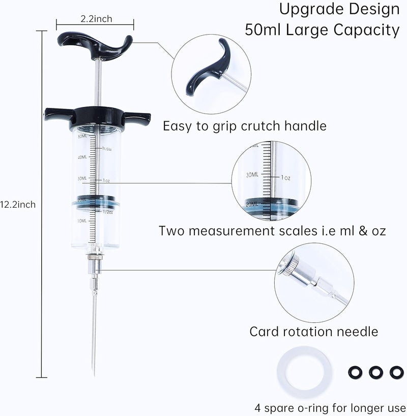 Marx Meat Injector Syringe Turkey Marinade Injector Kit, 1.6-Oz Syringe Set with 3 Professional Needles,1 Silicone Brush,4 Extra O-Rings,1 Cleaning Brush for Basting&Grilling, Flavor Injector for Smoking - Image 4