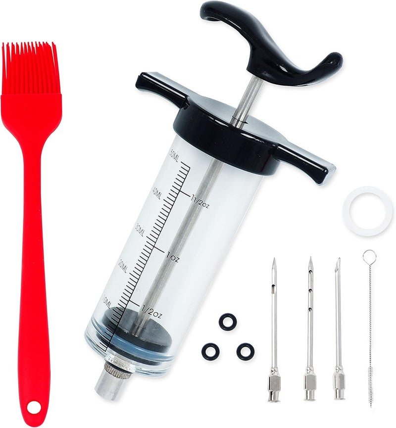 Marx Meat Injector Syringe Turkey Marinade Injector Kit, 1.6-Oz Syringe Set with 3 Professional Needles,1 Silicone Brush,4 Extra O-Rings,1 Cleaning Brush for Basting&Grilling, Flavor Injector for Smoking - Image 1