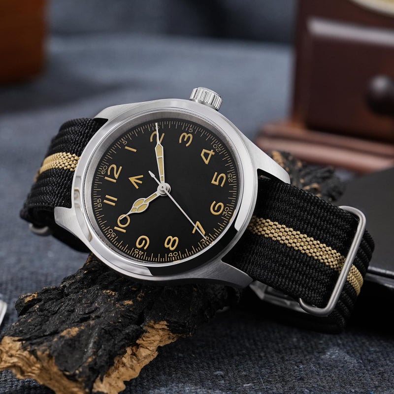 TACTICAL FROG Militado ML08 Japanese Sweep VH31 Field Watch 38mm Men's Military Watch Sapphire Crystal 10 ATM Waterproof Analog Watches for Men and Women, Black Yellow Dial - Image 3