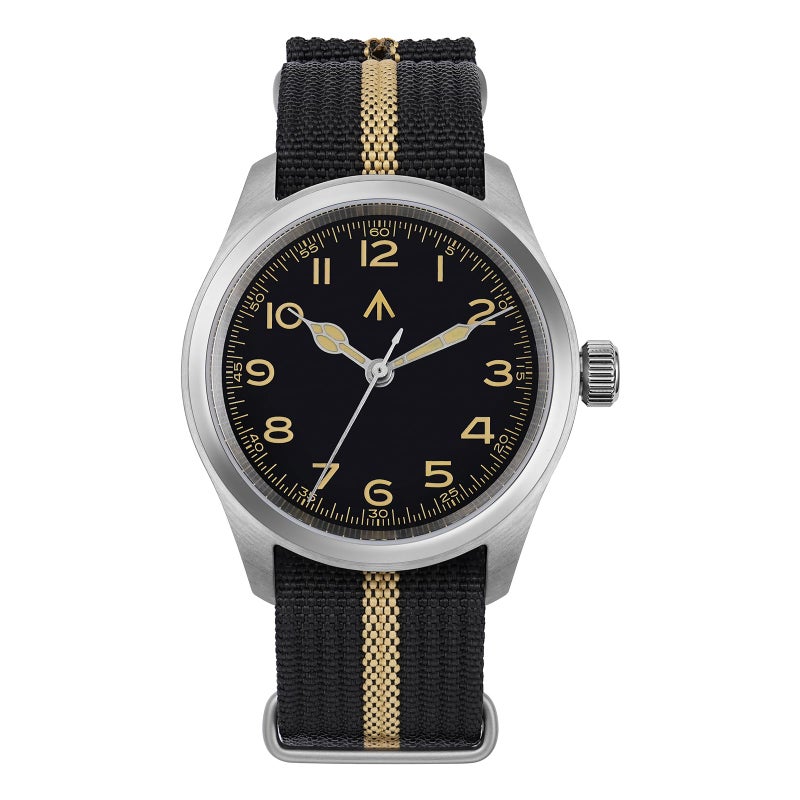 TACTICAL FROG Militado ML08 Japanese Sweep VH31 Field Watch 38mm Men's Military Watch Sapphire Crystal 10 ATM Waterproof Analog Watches for Men and Women, Black Yellow Dial - Image 1