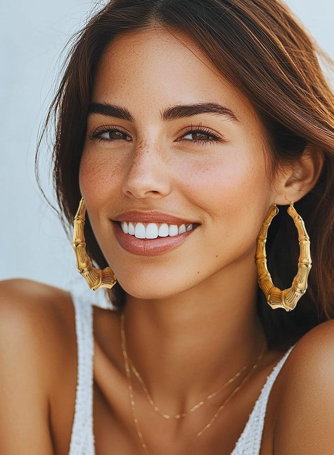 U7 Bamboo Earrings Women 18K Gold Plated 70MM Large Hoops Boho Jewelry Statement Door Knocker Earrings - Image 4