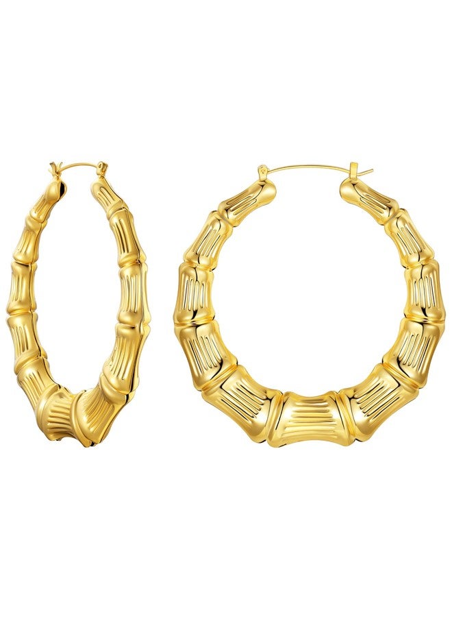 U7 Bamboo Earrings Women 18K Gold Plated 70MM Large Hoops Boho Jewelry Statement Door Knocker Earrings - Image 1
