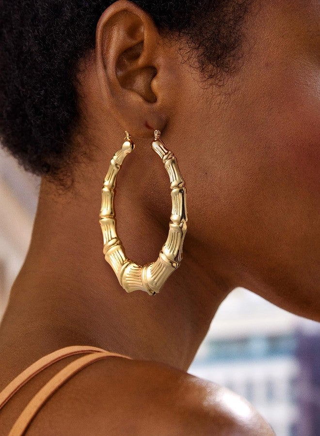 U7 Bamboo Earrings Women 18K Gold Plated 70MM Large Hoops Boho Jewelry Statement Door Knocker Earrings - Image 2