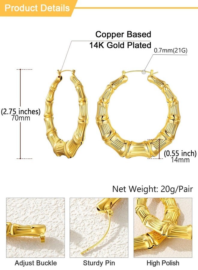 U7 Bamboo Earrings Women 18K Gold Plated 70MM Large Hoops Boho Jewelry Statement Door Knocker Earrings - Image 5