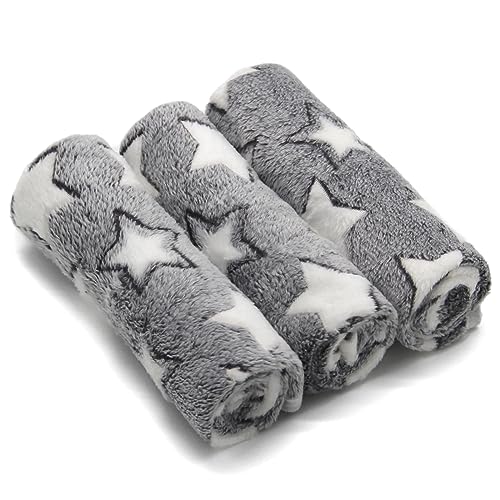 1 Pack 3 Puppy Blankets Cat Dog Blankets Super Soft Warm Sleep Mat Grey Star Cute Print Blanket Fluffy Fleece Pet Blanket Flannel Throw for Small Dogs Puppy Dogs Cats Small23x15