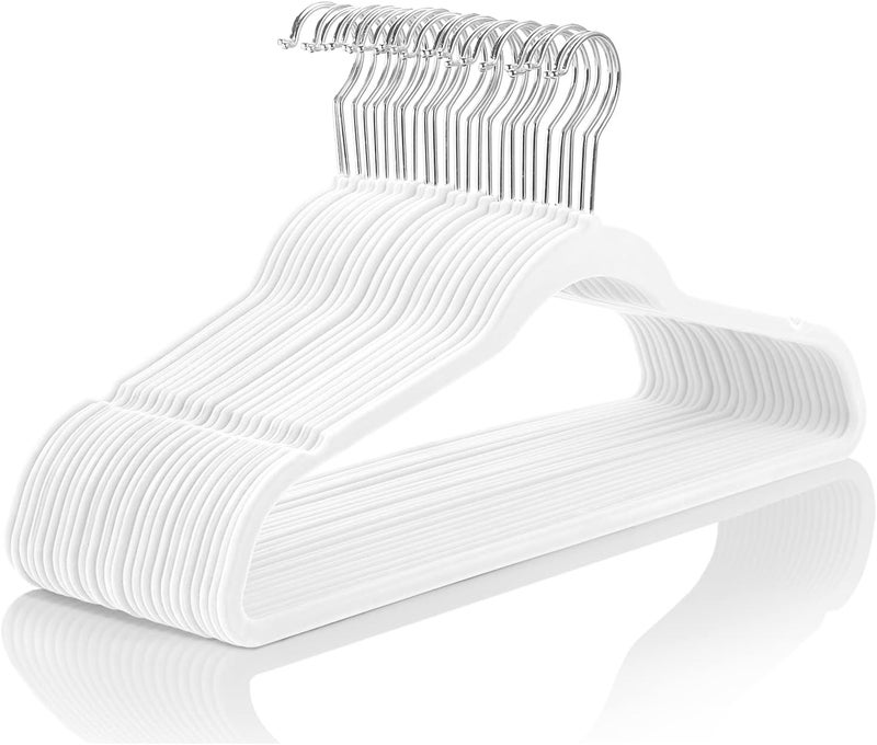 MIZGI Premium Velvet Hangers (30 Pack) Heavyduty - Non Slip Felt Hangers - Velvet Suit Hangers White - Chrome Hooks,Space Saving Clothes Hangers - Image 1