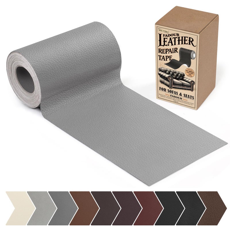 Fadoub Leather Repair Patch 4 x 63In Self Adhesive Leather Repair Tape for Furniture Vinyl Repair Tape for Repairing Vinyl Couch Sofa Car Seats Car Interior Gray