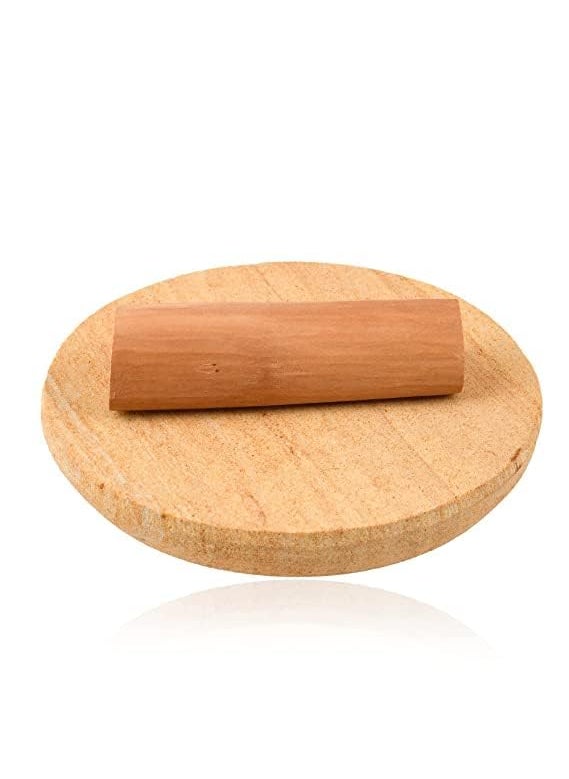 MAMTA HANDICRAFTS Orignal Natural Sandalwood Chandan Rubbing Stone chakla Pata with White Chandan Stick for Pooja patha Tilak Havan face 1 Board with 1 Stick  - Image 1