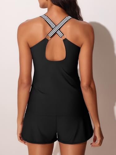 Summer Mae Modest Tankini Swimsuits for Women 2025 Two Piece Bathing Suits with Sporty Pockets Boy Shorts for Tummy Control Pure Black Size 10 - Image 2