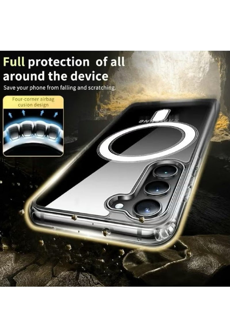 Magnetic Samsung Galaxy S23, Magnetic Case, Compatible with MagSafe Wireless Charging, Anti-Scratch Bumper Cover (Clear), TPU - PC - Image 5