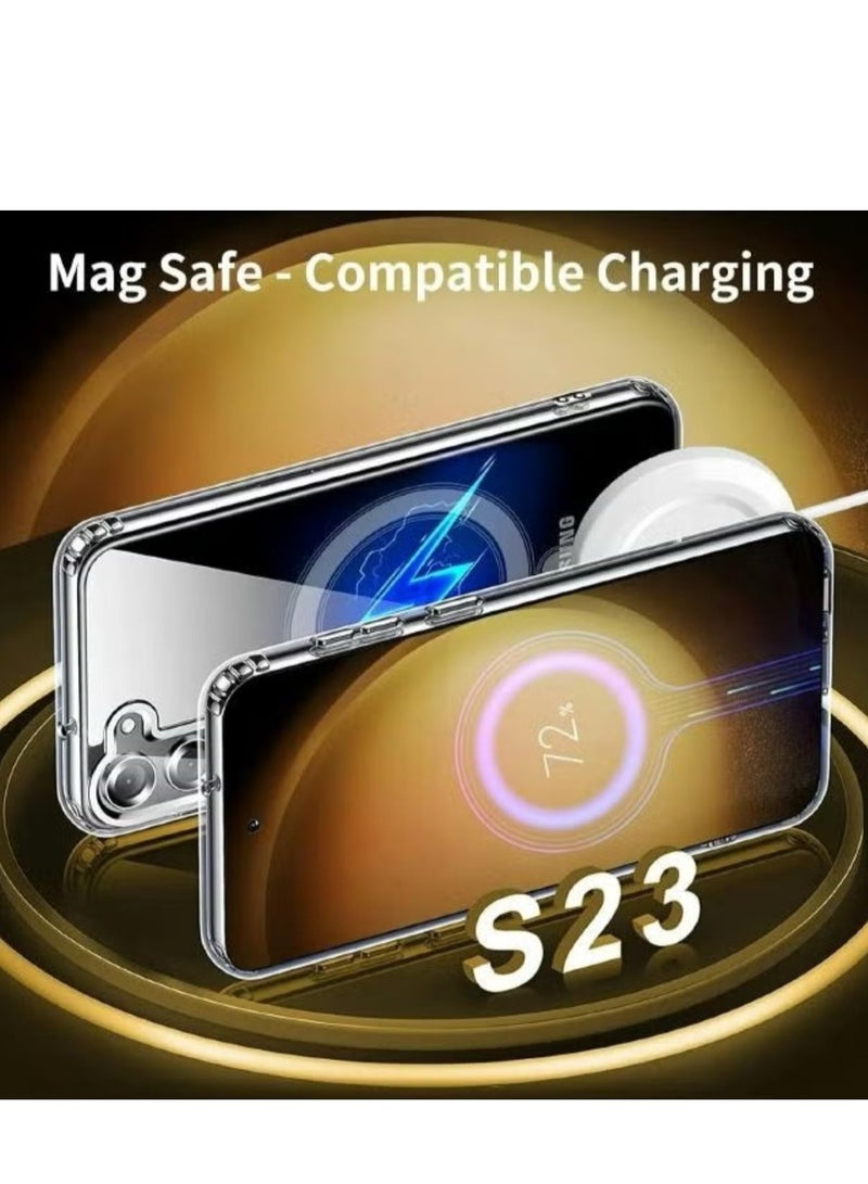 Magnetic Samsung Galaxy S23, Magnetic Case, Compatible with MagSafe Wireless Charging, Anti-Scratch Bumper Cover (Clear), TPU - PC - Image 2