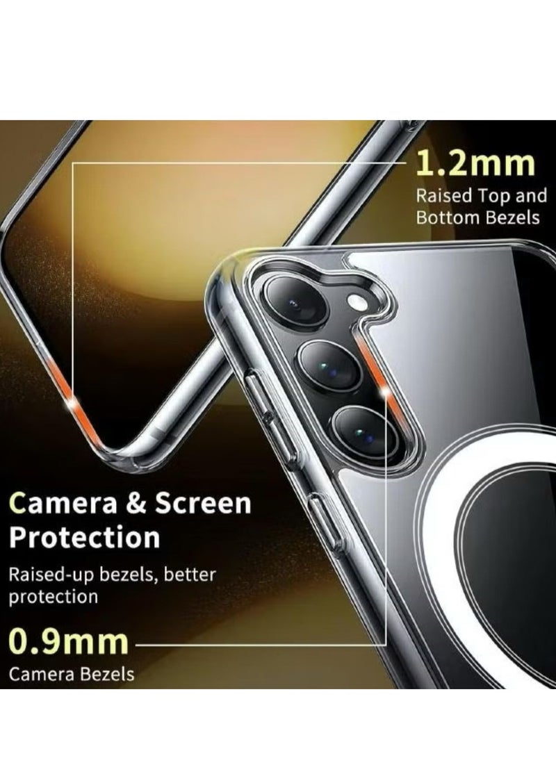 Magnetic Samsung Galaxy S23, Magnetic Case, Compatible with MagSafe Wireless Charging, Anti-Scratch Bumper Cover (Clear), TPU - PC - Image 4
