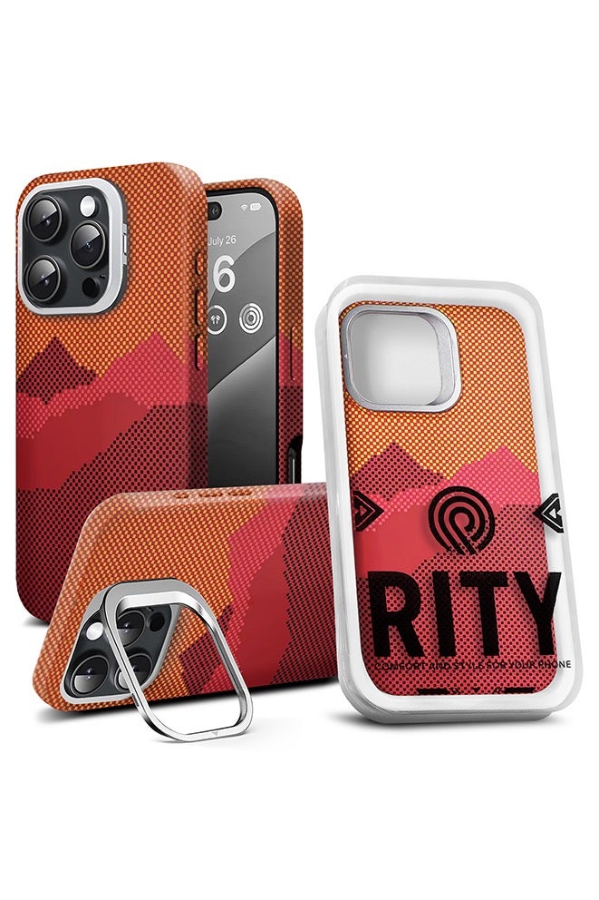 ريتي غطاء هاتف لايفون 16 برو ماكس, فاخر بنقشة كيفلار وحامل مدمج خلف الكاميرا ودعم الشحن اللاسلكي MagSafe – تصميم متين وحماية متكاملة - Image 1