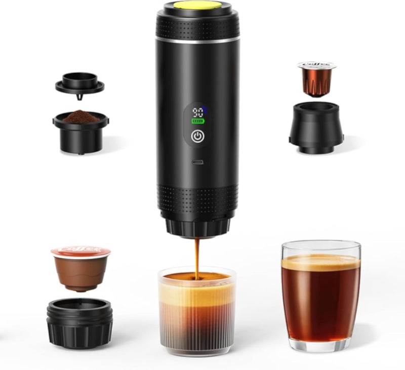 Portable Electric Espresso Machineâ€“20Bar Selfâ€‘Heating travel coffee maker with 7500mA Battery (Midnight Black)