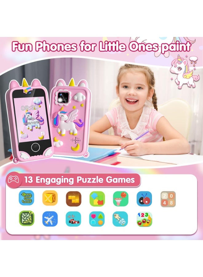 هاتف أطفال - ألعاب للفتيات من عمر ٣-١٠ سنوات، هدايا عيد الميلاد والكريسماس للبنات، هاتف ذكي للأطفال بشاشة لمس ٢.٨ إنش، بكاميرتين، ألعاب، مشغل موسيقى، بطاقة ذاكرة ٣٢ جيجابايت، لعبة تعليمية للأطفال - Image 3