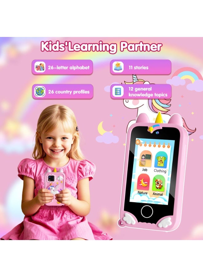 هاتف أطفال - ألعاب للفتيات من عمر ٣-١٠ سنوات، هدايا عيد الميلاد والكريسماس للبنات، هاتف ذكي للأطفال بشاشة لمس ٢.٨ إنش، بكاميرتين، ألعاب، مشغل موسيقى، بطاقة ذاكرة ٣٢ جيجابايت، لعبة تعليمية للأطفال - Image 5