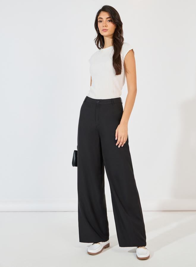 ستايلي بنطال سادة بأرجل مستقيمة وفتحات حزام - Image 1