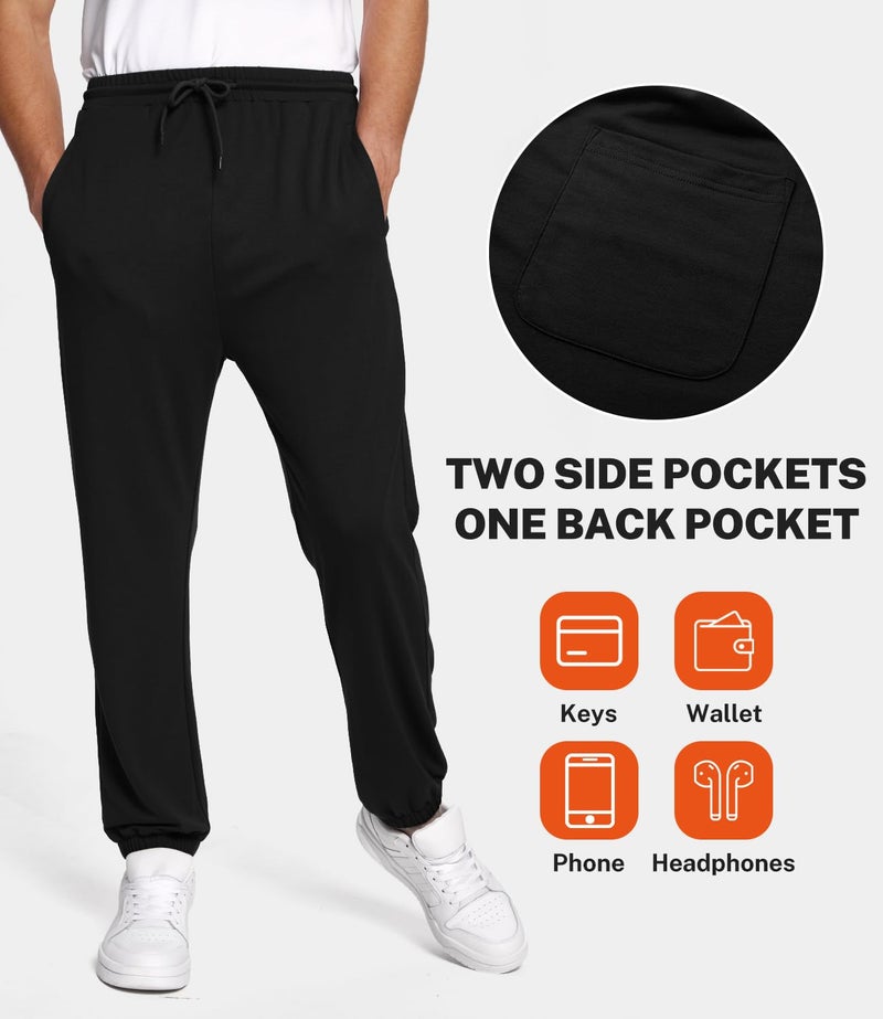 BAMBOO COOL Mens Sweatpants Lightweight Athletic Pants for Workout Jogging Running Gym Dry Loose-fit Tapered Joggers Black Large - Image 3