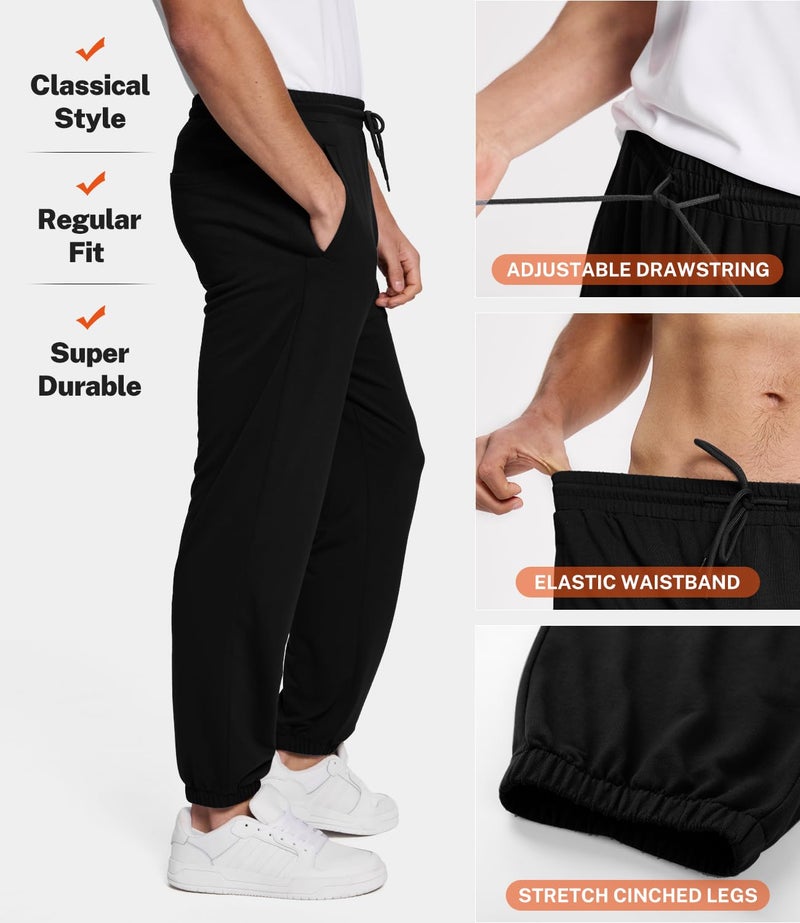 BAMBOO COOL Mens Sweatpants Lightweight Athletic Pants for Workout Jogging Running Gym Dry Loose-fit Tapered Joggers Black Large - Image 4