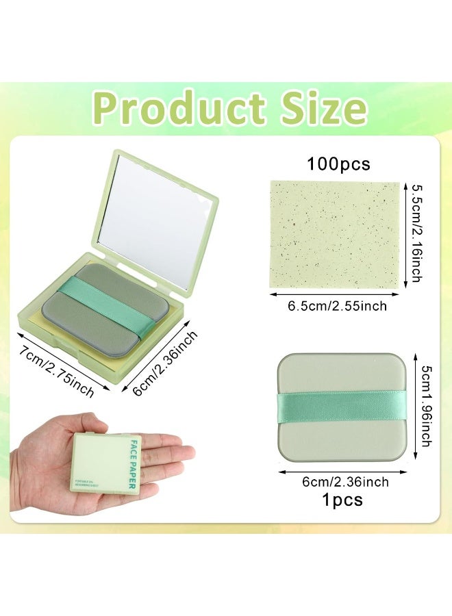 MAYCREATE® 100Pcs Face Blotting Paper for Oily Skin, Oil Blotting Sheets for Face, Natural Linen Oil Paper for Face, Blotting Paper for Makeup, Built-in Mirror & Powder Puff for Women Men (Green Tea) - Image 4