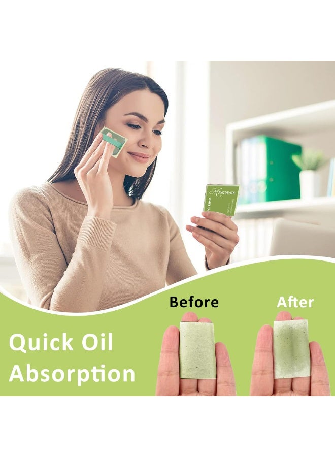 MAYCREATE® 100Pcs Face Blotting Paper for Oily Skin, Oil Blotting Sheets for Face, Natural Linen Oil Paper for Face, Blotting Paper for Makeup, Built-in Mirror & Powder Puff for Women Men (Green Tea) - Image 2