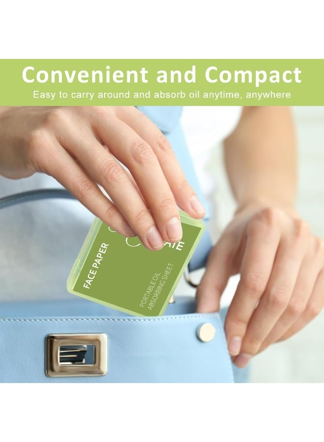 MAYCREATE® 100Pcs Face Blotting Paper for Oily Skin, Oil Blotting Sheets for Face, Natural Linen Oil Paper for Face, Blotting Paper for Makeup, Built-in Mirror & Powder Puff for Women Men (Green Tea) - Image 1