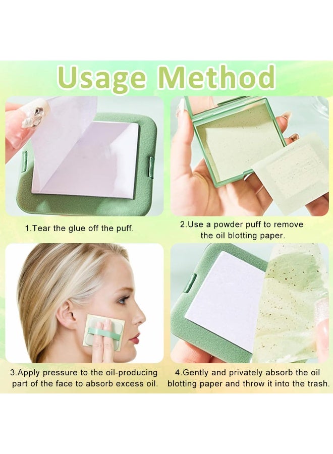 MAYCREATE® 100Pcs Face Blotting Paper for Oily Skin, Oil Blotting Sheets for Face, Natural Linen Oil Paper for Face, Blotting Paper for Makeup, Built-in Mirror & Powder Puff for Women Men (Green Tea) - Image 5