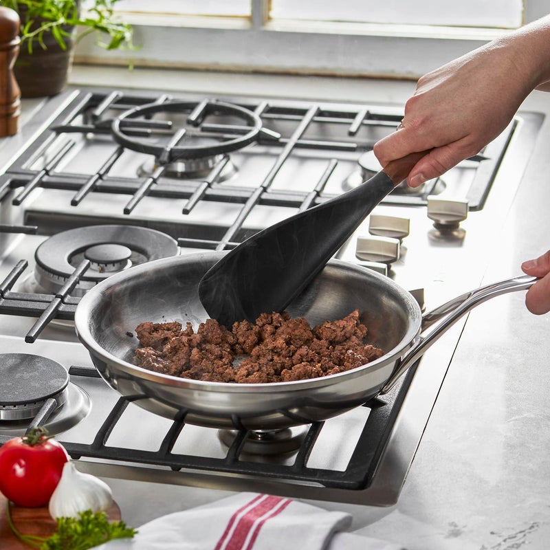 STAUB Multifunction Spatula Spoon, Great for Both Cooking and Serving Durable BPA-Free Matte Black Silicone, Acacia Wood Handles, Safe for Nonstick Cooking Surfaces - Image 2