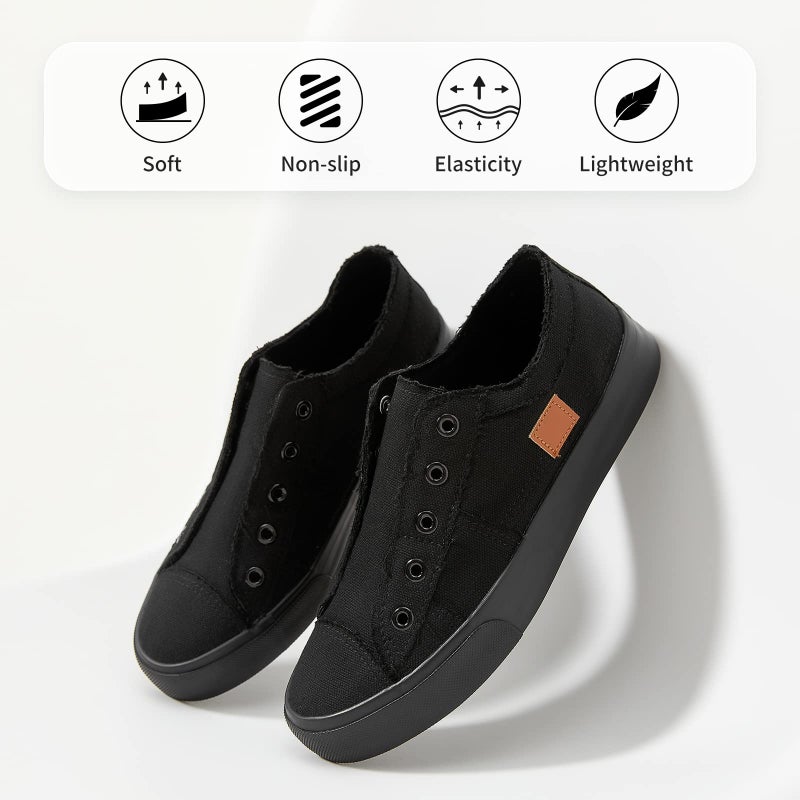 XRH Women's Slip on Shoes Non Slip Fashion Canvas Sneakers Low Top Casual Shoes(Black Mono,US7.5) - Image 5