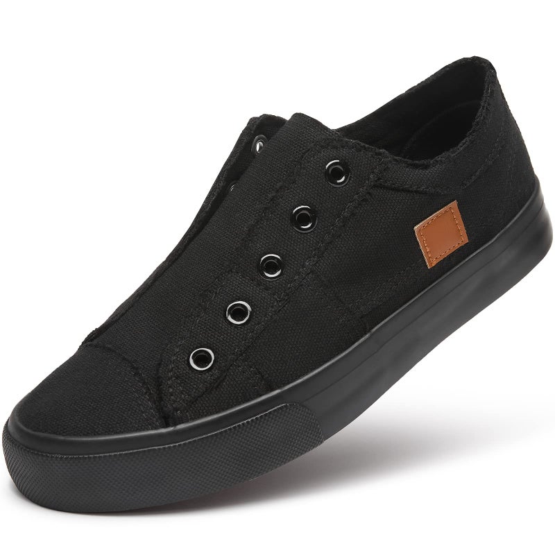 XRH Women's Slip on Shoes Non Slip Fashion Canvas Sneakers Low Top Casual Shoes(Black Mono,US7.5) - Image 1